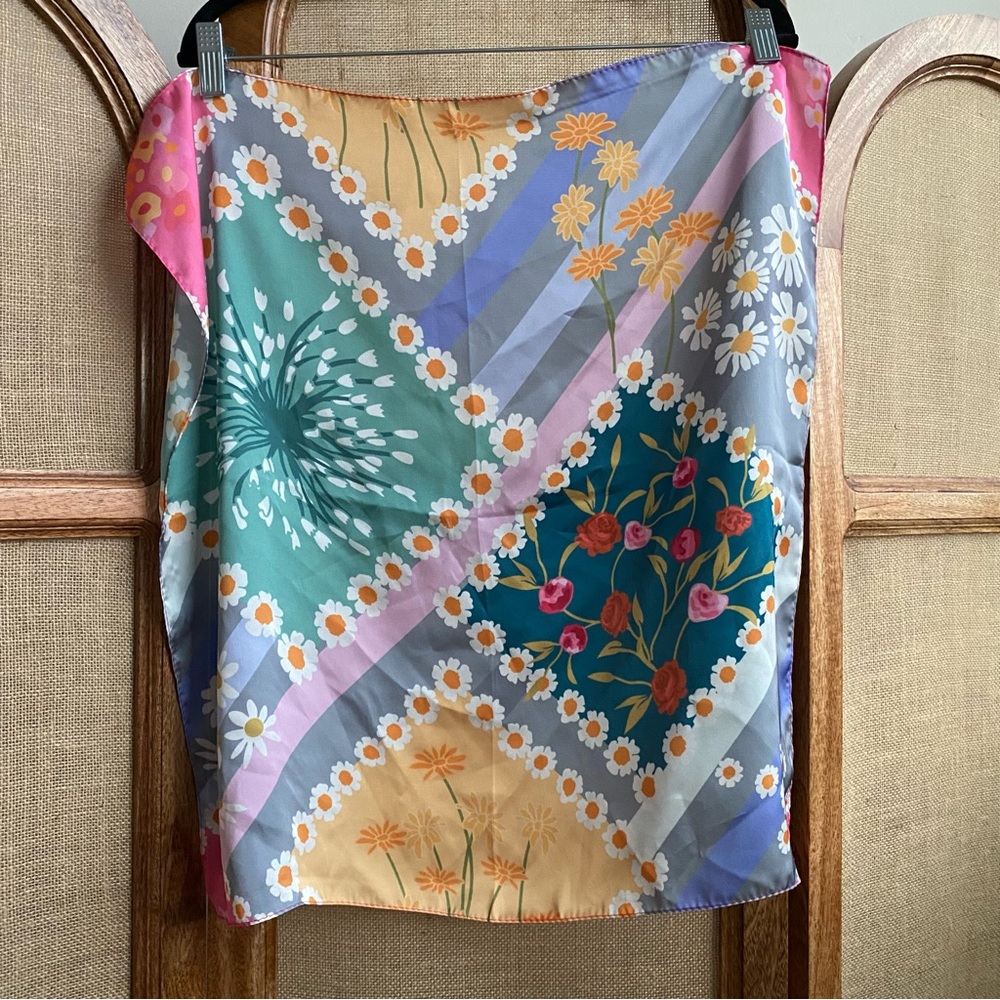 Floral Patchwork Satin Scarf Top - Multicolor